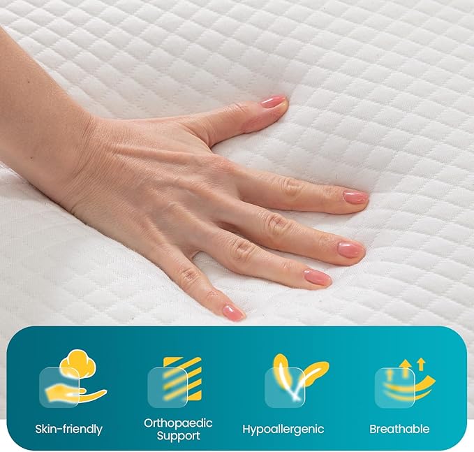FDW | 14 Inch Twin Mattress | Medium Firm | Gel Memory Foam Mattress | White | Bed in a Box, CertiPUR-US Certified | Pressure Relief, Cooling Ventilated Foam | Washable Removable Cover
