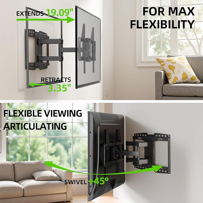 USX MOUNT UL Listed Heavy Duty TV Wall Mount for 32-90" TVs up to 150lbs with 8" Sliding Design, Ultra-Large TV Mount Bracket for up to 24" Studs with Swivel, Tilt & Leveling, Max VESA 600x400mm