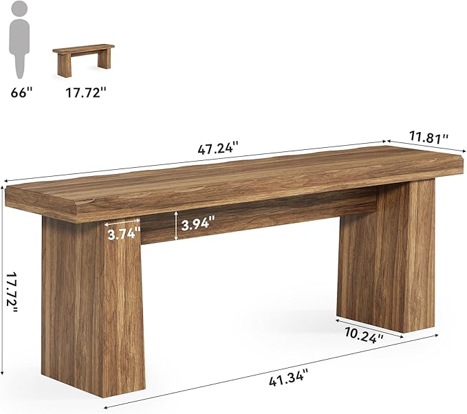 LITTLE TREE 47-Inch Wooden Entryway Bench, Farmhouse Dining Bench with Sturdy Frame for Dining Room, Bedroom, Living Room Hallway Kitchen, Easy Assembly (Walnut)