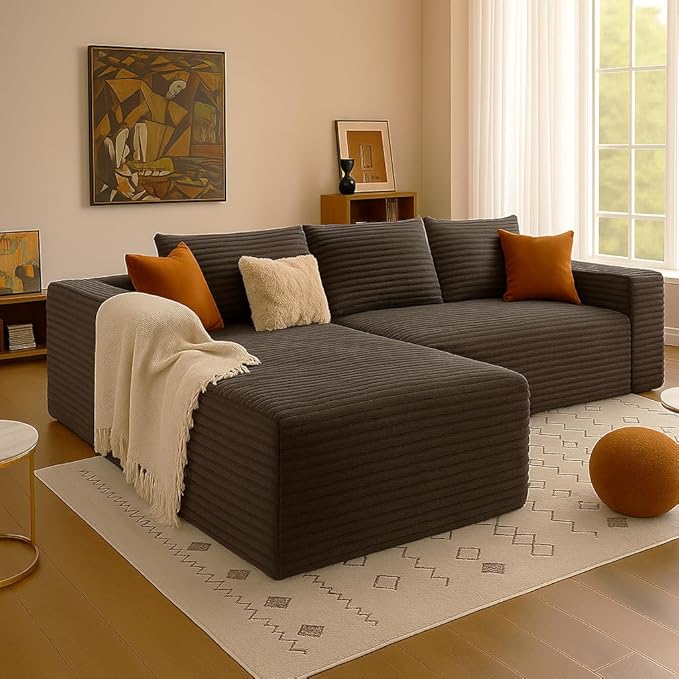 COMHOMA 105”Modular Sectional Sofa with Deep Seat,Cloud Upholstered L-Shape Couch Wide Arms Corduroy Fabric High-Density Foam Chaise Lounge for Living Room No Assembly Required