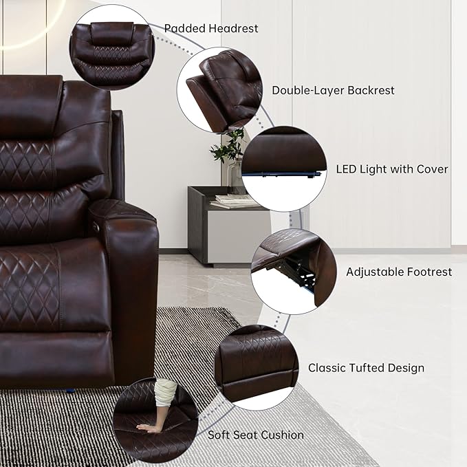 3+2+1 PU Leather Power Sectional Sofa Set, Living Room Furniture, Reclining Couch, Loveseat, Chair with LED Lights/USB Ports/Storage Console/Cup Holders/Wireless Chargers/Coffee Table for RV Theater