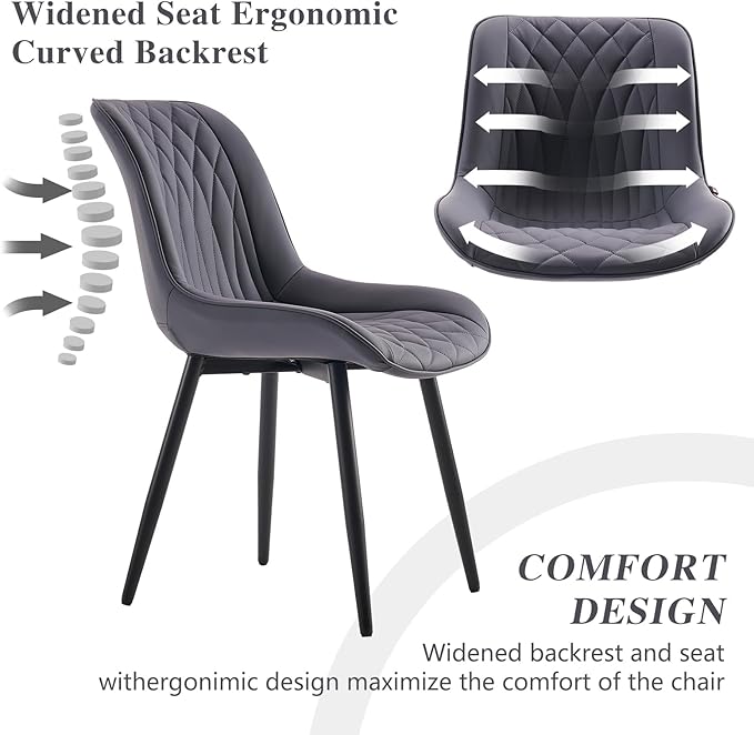 YOUNIKE Dining Chairs Set of 2 with High Backs Mid Century Modern Kitchen Dining Room Chairs PU Faux Leather Upholstered Comfortable Wide Padded Accent Side Chair for Living Room Grayish Purple