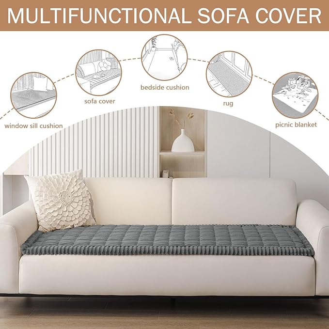 Smiry Couch Cover for Dogs Washable, Non Slip Fuzzy Pet Couch Covers for 3 Cushion Sofa Pet Friendly, Thick Soft Sofa Slipcovers Cushion Protector (Dark Grey, 27.6" x 70.9")