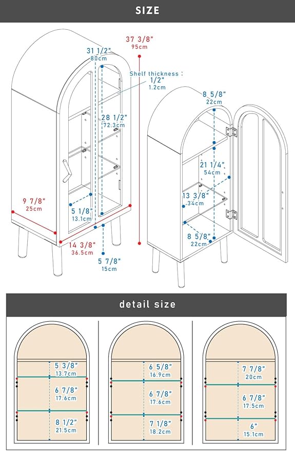 PaletteLife Arched Figurine-Case 4 Tier Collection Shelf, Oak Wood Grain with Glass Door and 2 Movable Glass Shelves, No Mirror, White, PT-621WH