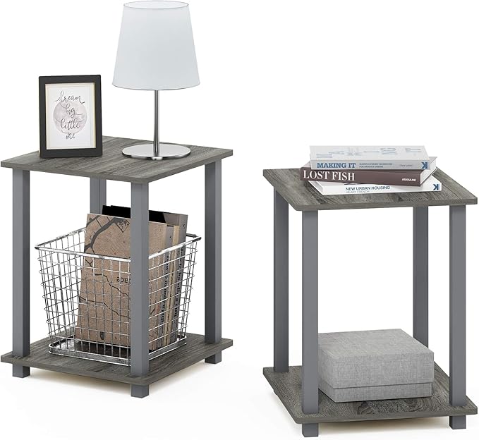 Furinno Simplistic Set of 2 End Table, French Oak Grey/Grey