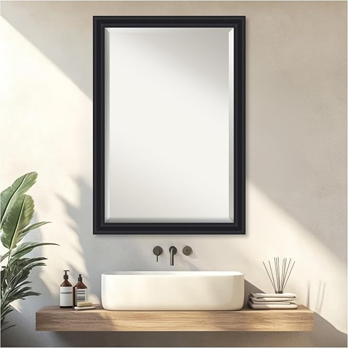 Amanti Art Black Bathroom Mirror for Over Sink, 28x40 Dalat Black Rectangle Vanity Mirror, Large Traditional Frame, Hangs Horizonally and Vertically, Bathroom Wall Decor, Beveled Edge
