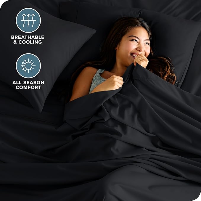 Bare Home Full Sheet Set - Luxury 1800 Ultra-Soft Microfiber Full Bed Sheets - Double Brushed - Deep Pockets - Easy Fit - 4 Piece Set - Bedding Sheets & Pillowcases (Full, Black)