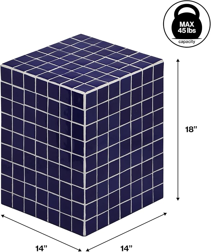 JONATHAN Y END2000D Callista 18" Modern Bohemian Ceramic Tiled Rectangle End Table, Side Table, Accent Table for Living Room, Bedroom, Navy/White