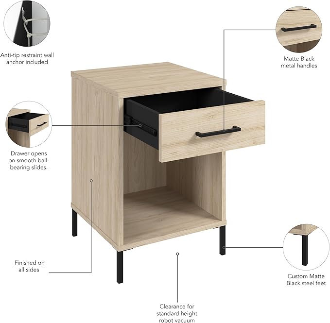 Bush Furniture Essence Small End Table with Drawer | Shelves, Home Organization, and Storage for Living Room, Bedroom, or Entryway