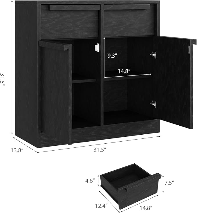 GarveeHome Sideboard Buffet Cabinet with 2 Drawers, 31.5" Large Coffee Cabinet with Storage, Modern Storage Buffet Table for Kitchen Dining Room, Living Room (Black, 2 Doors & 2 Drawers)
