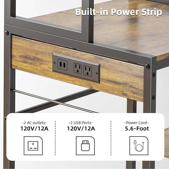 Mini Fridge Cabinet with Storage Shelves, Microwave Stand with Power Outlet, Coffee Bar Cabinet with Mini Fridge Space, Utility Storage Shelf for Home Kitchen Dorm Office