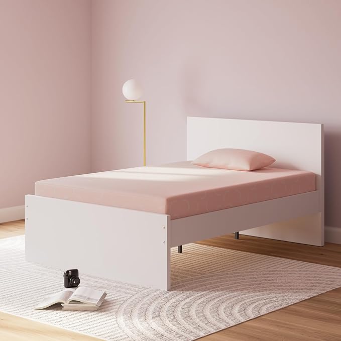 Signature Design by Ashley Full Size iKidz 7 Inch Firm Gel Memory Foam Mattress with Stretch Knit Cover & Pillow Included, Pink Coral, Fiberglass Free, Mattress in A Box