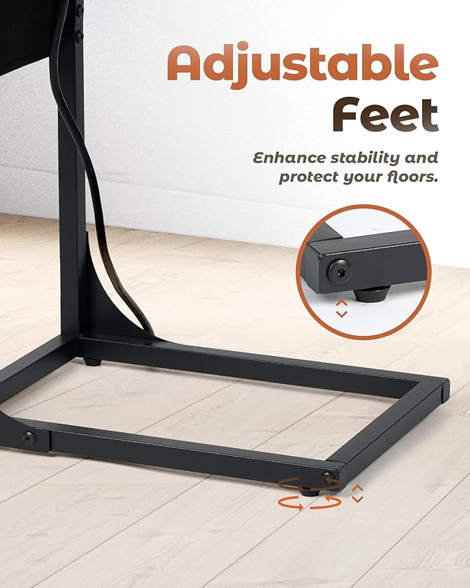 C Shaped End Table with Charging Station, Couch Side Table with Storage Pocket, Slide Under Couch Sofa Table Tray, Greige