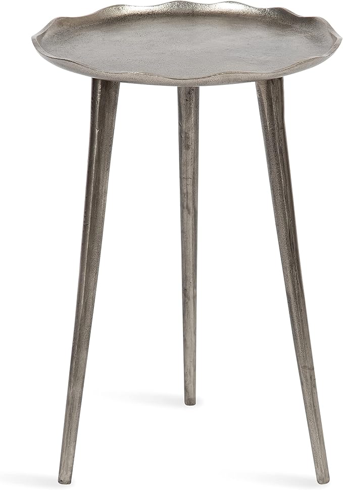 Kate and Laurel Alessia Modern Round Metal Side Table; 15 x 15 x 22; Silver; Decorative Glam Cast Aluminum End Table with Deckled Edge for Bedroom Nightstand or Living Room Accent