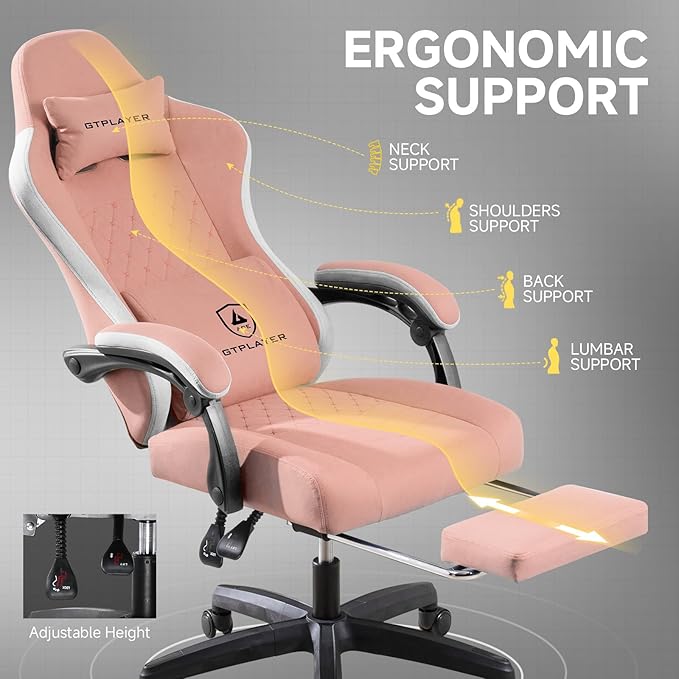 GTPLAYER Office Chair, Gaming Computer Desk Fabric Chair with Footrest, High Back Ergonomic Office Chair with Pocket Spring Lumbar Support and Linkage Armrests Adjustable Height Swivel for Home Task