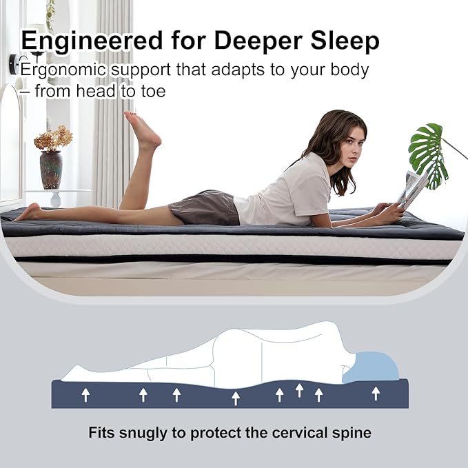 Welnow Japanese Futon Floor Mattress, Thick Full Size Tatami Mat Portable & Foldable Roll Up Floor Bed Mattress with Storage Bag, Sleeping Pad for Adults, Dorm, Guest Bed, Camping and Travel, Grey