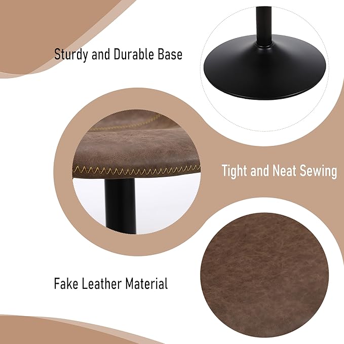 Bar Stools, Swivel Counter Height Barstools with Back, Adjustable Modern Bar Chairs, Tall Armless PU Leather Kitchen Island Stool (Brown, Set of 4)