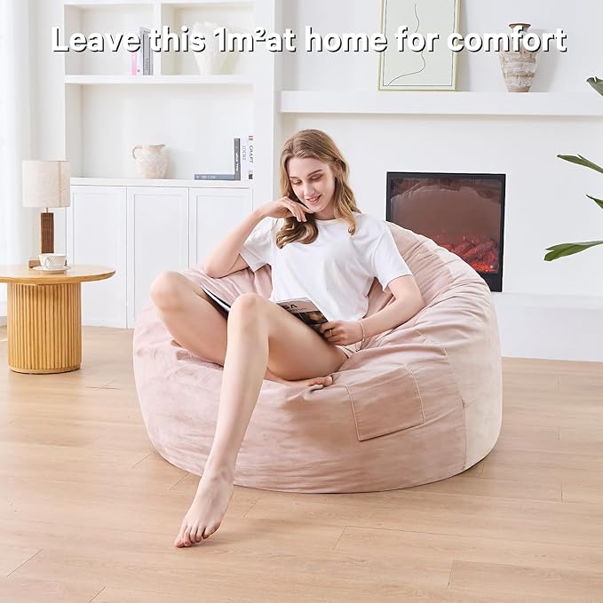 Bean Bag Chairs for Adults - Giant Bean Bag Chair Convertible Bean Bag Bed - Beanbag Chair with Micro Fiber Cover/Furniture Foam Filler - Floor Couch Sofa in Bedroom Dorm Room - Full Pink
