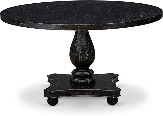 I52-11-TP Wooden Breakfast Table with Acacia Wood Round Tabletop and Stylish Pedestal Base - Sand Blasted Black Finish