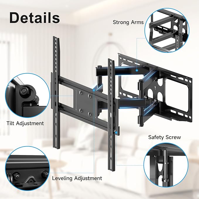 Full Motion TV Wall Mount for Most 26"-70" Flat/Curved TV, Swivel Tilt Bracket with Articulating Dual Arms, Support 100lbs, Max VESA 400x400mm, Fits 12”/16" Wood Stud (MA570)