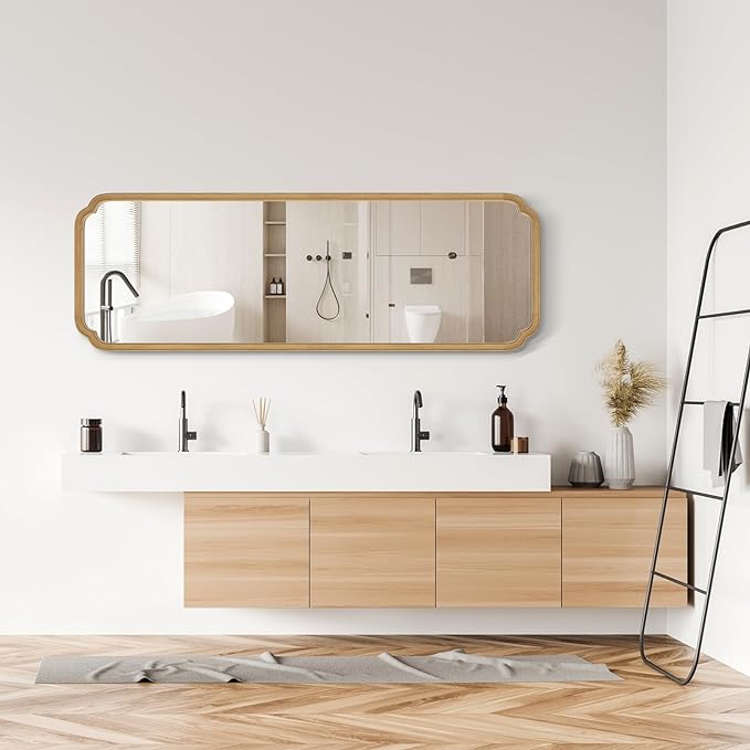 WallBeyond Full Length Mirror Wall Mounted 65"x22", Rustic Wooden Frame Floor Mirror, Large Full Body Mirror for Bedroom, Leaning or Hanging Against Wall (Naturl Solid Wood)