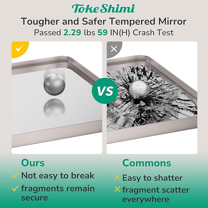 TokeShimi 72x36 Brushed Nickel Bathroom Mirror,Tempered Glass,Bathroom Wall Mirror with Seamless Aluminum Frame,Modern Bathroom Vanity Mirror Shatterproof(Horizontal/Vertical)