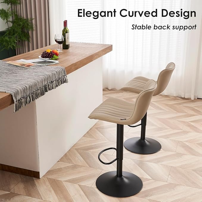 YOUNUOKE Counter Height Bar Stools Kitchen Island Barstools Set of 2 Adjustable Swivel Counter Stool Bar Height Island Chairs with Back, Khaki