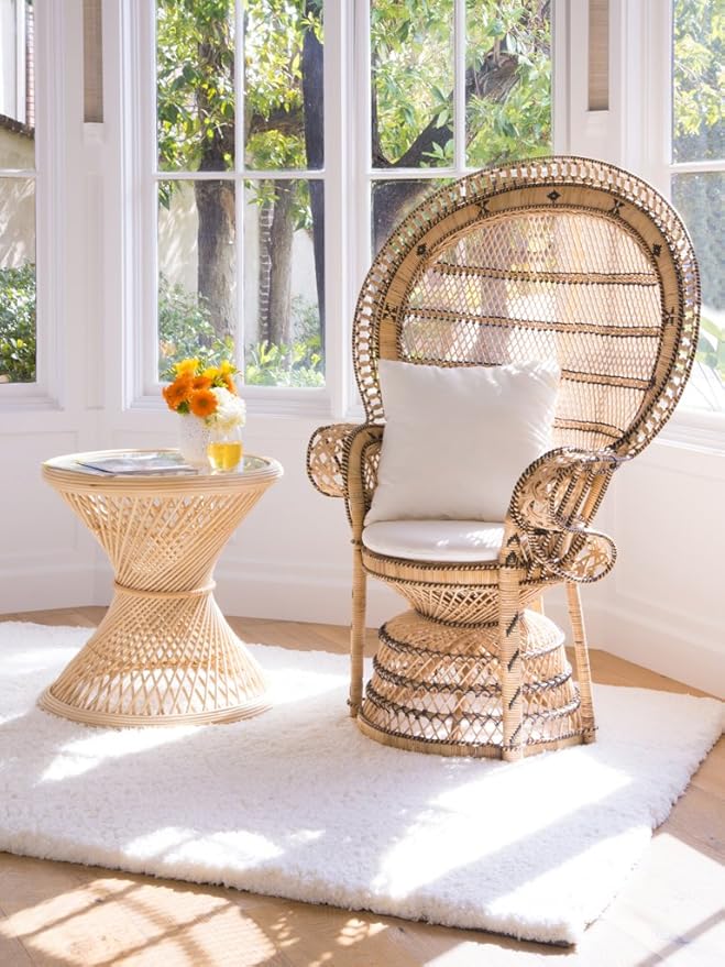 KOUBOO Grand Pecock Retro Peacock Chair in Rattan with Seat Cushion, Natural Color, Large