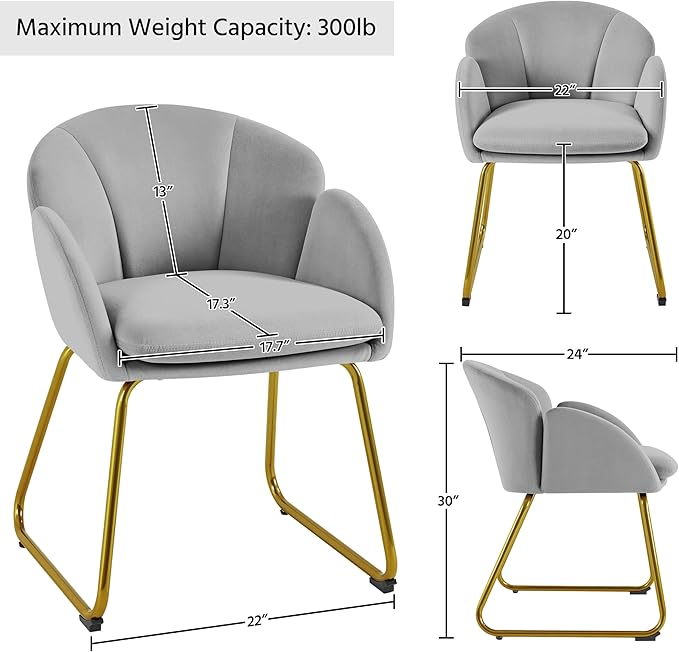 Yaheetech Flower Shape Velvet Vanity Chair, Modern Side Chair Armchair with Golden Metal Legs for Living Room/Dressing Room/Bedroom/Home Office/Kitchen, Gray