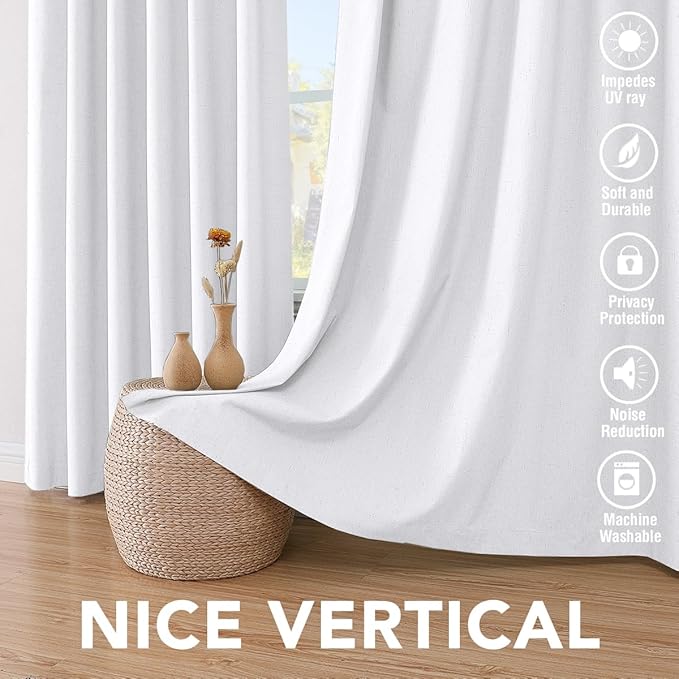H.VERSAILTEX 100% Blackout Curtains for Bedroom Thermal Insulated Linen Textured Curtains Heat and Full Light Blocking Drapes Living Room Curtains 2 Panel Sets, 42x84 - Inch, Pure White