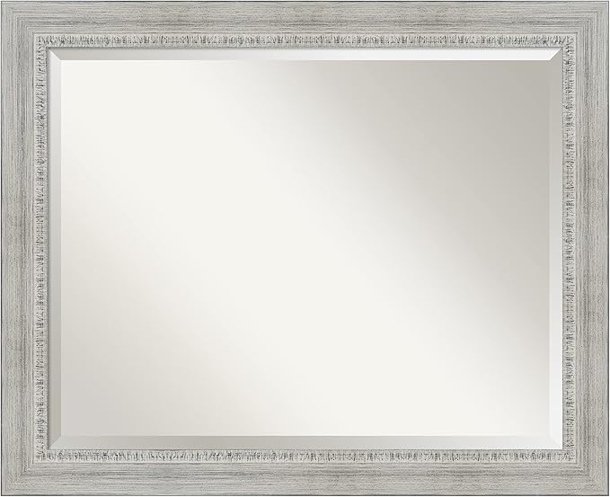 Amanti Art White Bathroom Mirror for Over Sink, 27x33 Rustic White Wash Rectangle Vanity Mirror, Large Rustic Farmhouse Wood Frame, Hangs Horizonally and Vertically, Bathroom Wall Decor, Beveled Edge