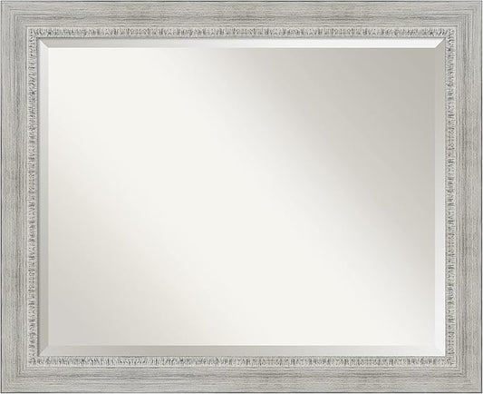 Amanti Art White Bathroom Mirror for Over Sink, 27x33 Rustic White Wash Rectangle Vanity Mirror, Large Rustic Farmhouse Wood Frame, Hangs Horizonally and Vertically, Bathroom Wall Decor, Beveled Edge