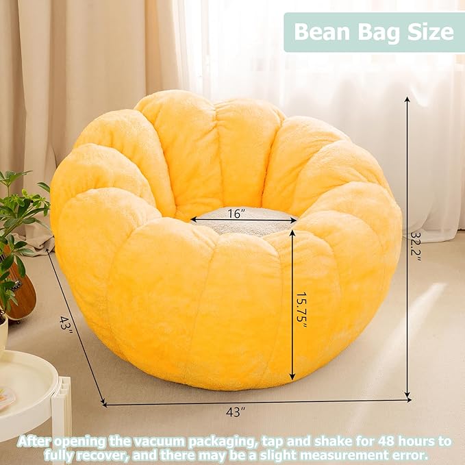 Pumpkin Bean Bag Sofa Chair for Adult, Beanbag Couch with Filler for Reading and Relaxation, Comfy and Lazy Sofa for Dorm, Apartment, Living Room and Bedroom, Orange