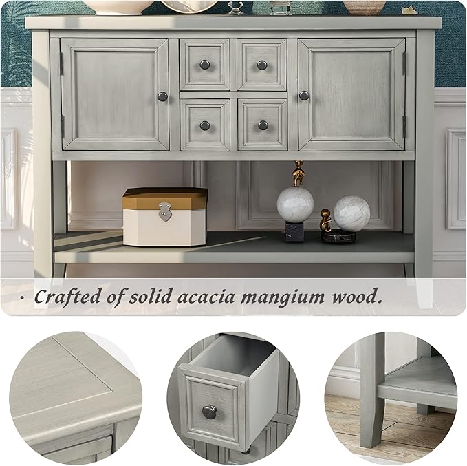 Merax Modern Wood Buffet Table with Storage Shelf, 2 Drawers and 2 Cabinets Buffet Coffee Bar Cabinet for Living Room Dinning Room Kitchen (Antique Gray)