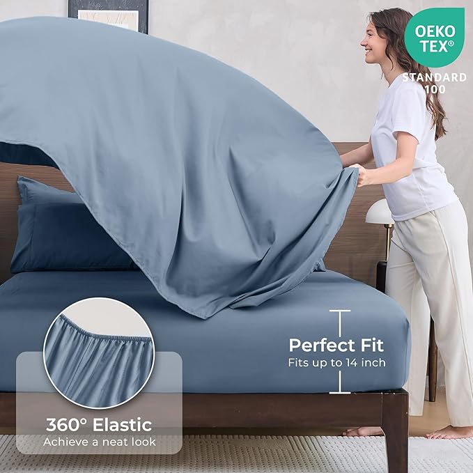 HEVUMYI Dusty Blue Full Comforter Set - 7-Piece All Season Bed in a Bag Full, Ultra Soft Bedding Set with Comforter, Flat Sheet, Fitted Sheet, Pillowcases, Pillow Shams