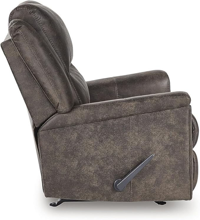 Signature Design by Ashley Skymaker Modern Faux Leather Manual Rocker Recliner with Track Arms, Dark Brown