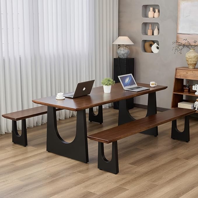 Wooden Executive Office Desk Computer Table Multi-Sized High Cost Performance Stylish Design Metal Legs Versatile Use for Office or Dining Casual Table (Walnut Color, 55.12in)