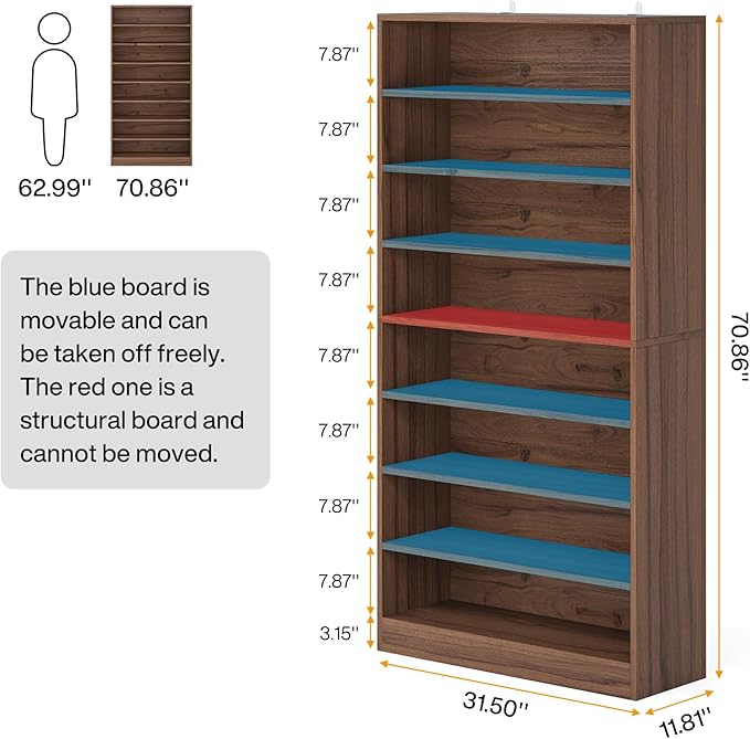 Tribesigns Tall Shoe Cabinet, 9 Tiers 40-45 Pairs Heavy Duty Wood Freestanding Shoe Storage Cabinet, 70.8'' Tall Shoe Cabinet with Open Storage for Entryway (Brown)
