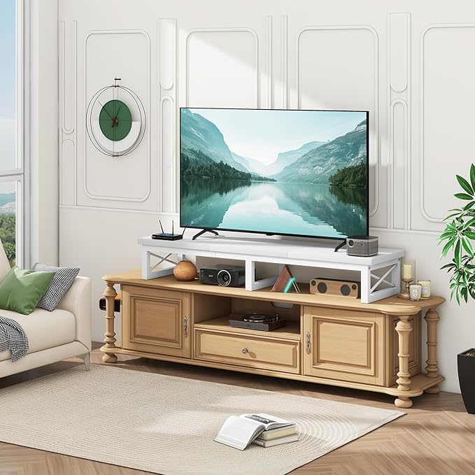 IBUYKE 45" Large TV Riser for 32-60 inch TV,Tabletop Short TV Stand with Storage and Steel Legs,TV Riser Stand for Home,Bedroom,Living Room,White TVT002W