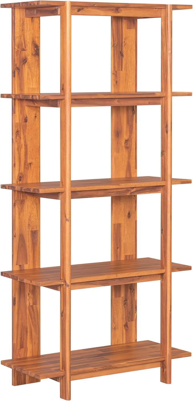 Christopher Knight Home Milio Modern 4 Shelf Bookcase, Acacia Solid Wood Book Organizer with Non-Slip Foot Pads, Sturdy Open Storage Shelf, Big Book Shelf, Floor Standing Unit, 70.20'' Height, Teak
