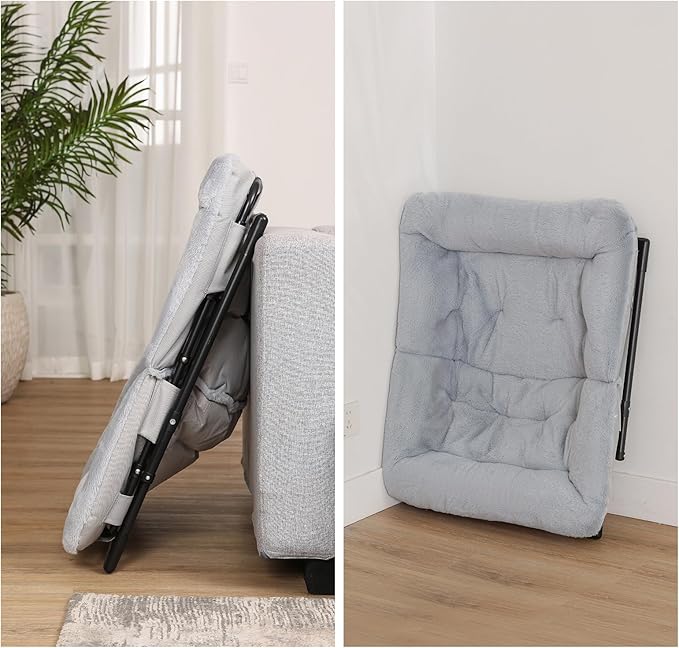 Comfy Saucer Chair for Adults, Soft Faux Fur Bedroom Chair, Accent Dorm Chairs, Flexible Living Room Reading Chairs, Oversized Folding Lounge Seat for Teens, X-Large, Grey