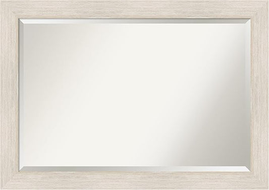 Amanti Art White Bathroom Mirror for Over Sink, 29x41 Hardwood White Wash Rectangle Vanity Mirror, Large Rustic Farmhouse Wood Frame, Hangs Horizonally and Vertically, Bathroom Wall Decor, Beveled