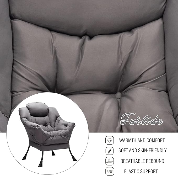 Lazy Chair with Ottoman, Modern Chair with Folding Footrest, Lounge Accent Chair, Comfortable Reading Chair, Oversized Armchairs for Bedroom, Study, Living Room, Courtyard (Dark Grey)