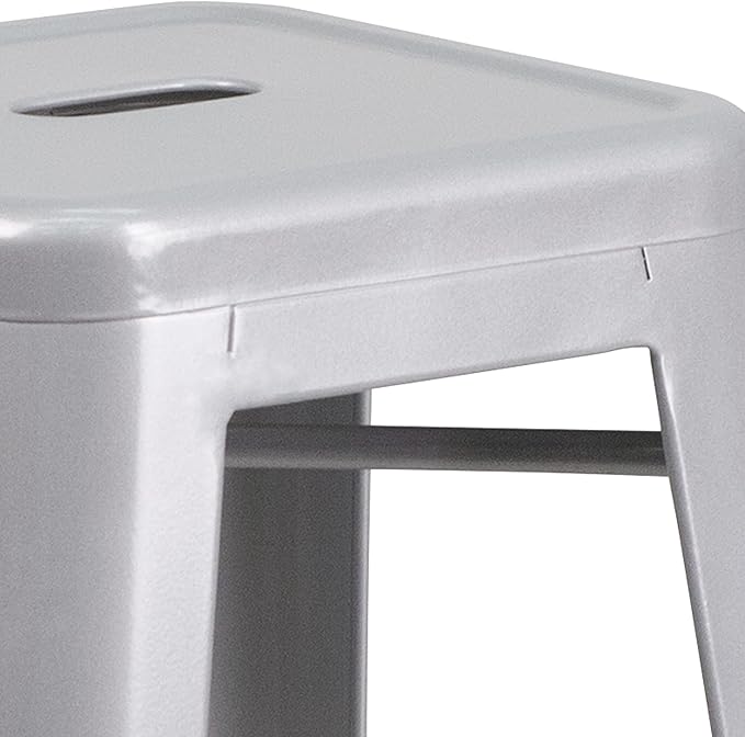 Flash Furniture Commercial Grade 30" High Backless Silver Metal Indoor-Outdoor BarStool with Square Seat