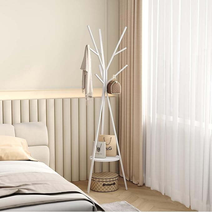 Coat Rack Hat Stand Free Standing Display Hall Tree Metal Hat Hanger Garment Storage Holder with 9 Hooks for Clothes Hats and Scarves in Black,17.72"Wx17.72"Dx70.87"H (White)