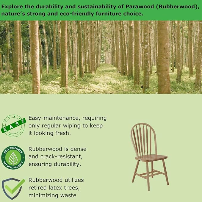 International Concepts Solid Wood Windsor ArrowBack Dining Chair with Plain Legs - Parawood Construction - 19.25" W x 19.75" D x 38.25" H - 225 lb Weight Capacity - Dining Chairs, Natural