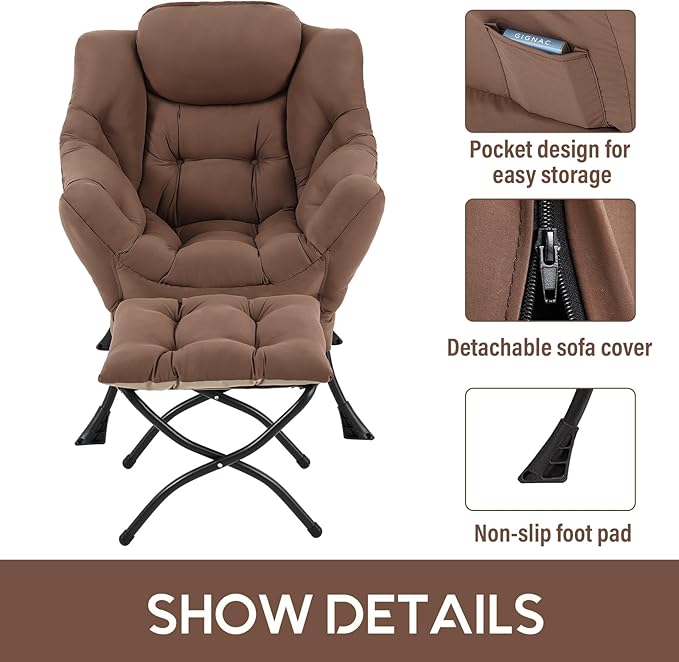 LITA Modern Accent Leisure Upholstered Sofa Chair, Contemporary Lounge Reading Chair with Armrests and a Side Pocket for Living Room, Bedroom & Small Space, Dark Brown