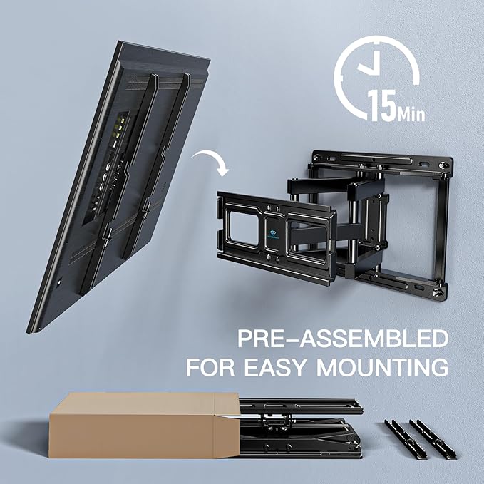 PERLESMITH TV Wall Mount Full Motion for 32-65 Inch Flat Curved Screen TVs, TV Mount with Swivels Tilts Extension Dual Articulating Bracket Arms Supports up to 99 lbs Max VESA 400x400, PSMFK9