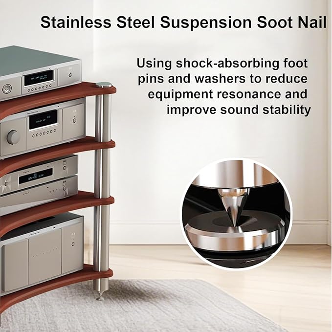 4-Tier AV Media Stand, Stereo Racks and Stands, Video Component Cabinet Audio Rack Tower for DVD Player Game Console TV Box WiFi Routert (Dark Wood, 4-Tier)