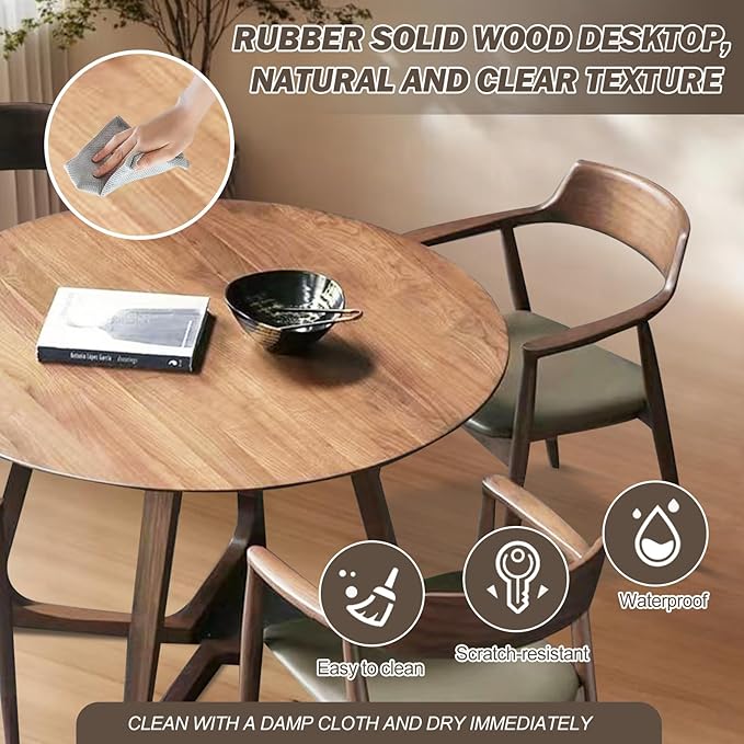 Walnut Round Dining Table for 4, 35.4" Small Wood Round Kitchen Table with Solid Wood Legs, Mid Century Modern Dining Room Tables for Home, Restaurant,Circle Coffee Table for Small Space